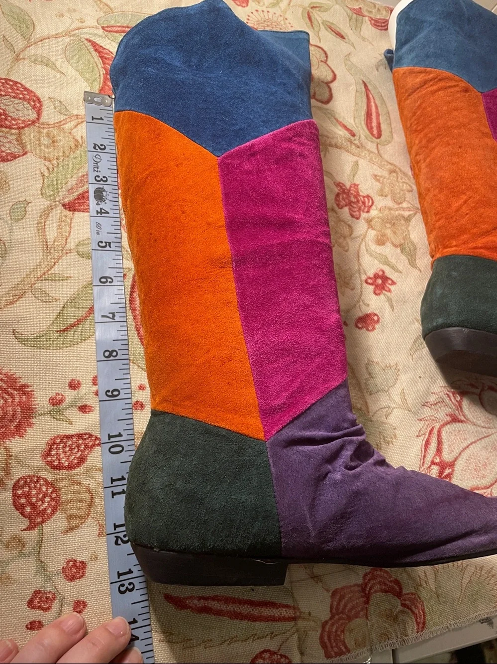 Vintage 80s Queen’s Multicolor Colorblock Patchwork Suede Slouch Boots Boho Sz8